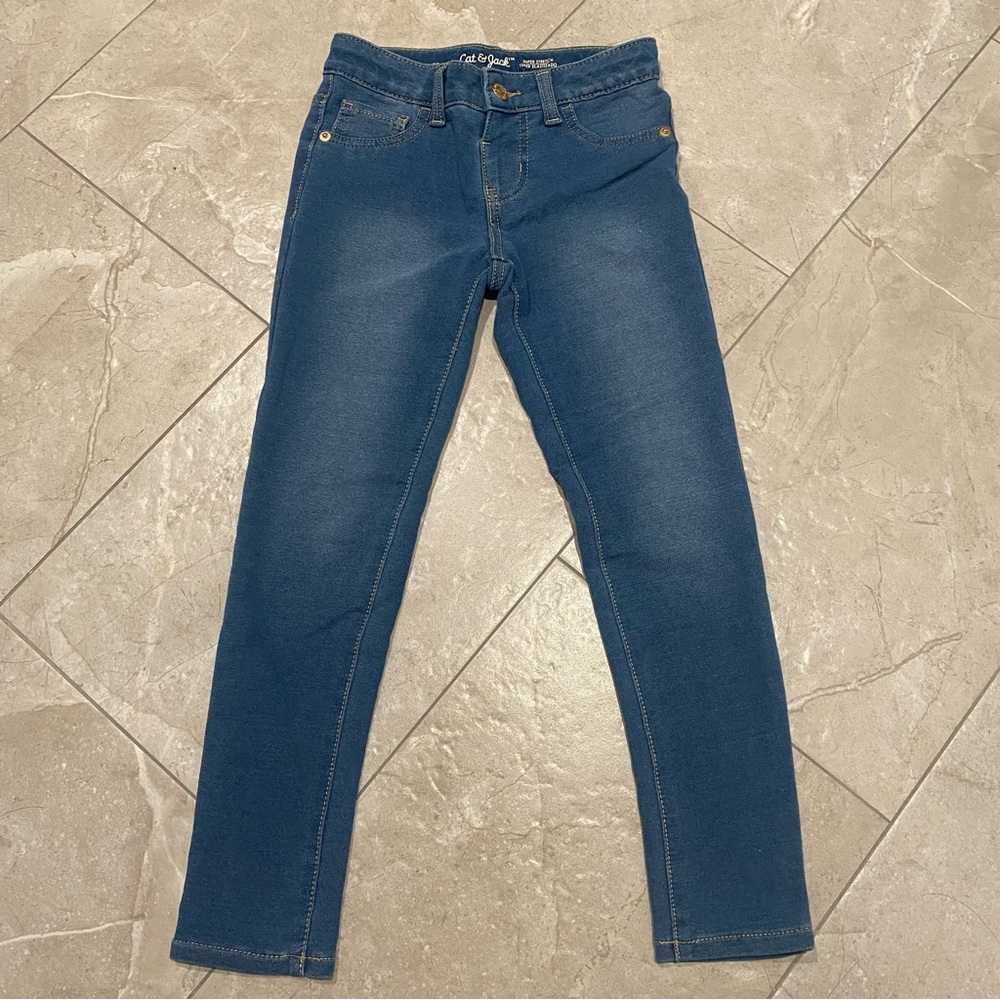 Kids Cat & Jack Girls Dark Wash Blue Denim Jeggings Jeans Size S 7/8